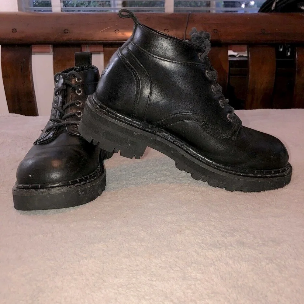 CATERPILLAR Mens Black Leather Ankle Work Boots Sz 8